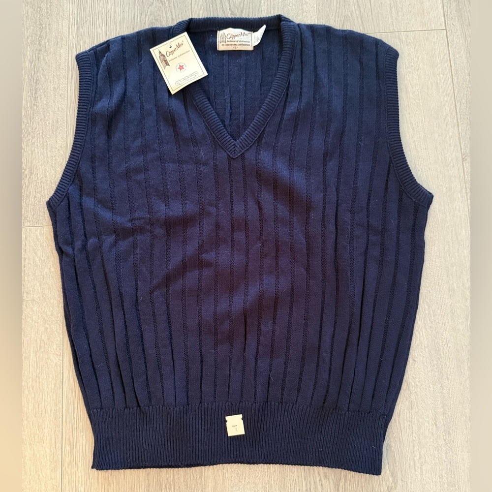 Vintage Clipper Mist Vest Men's Large Made in USA Blue Sweater Vest NWT